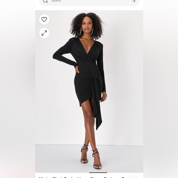 New Lulus womens Marley Dress Black Ruched Long Sleeve size small dark fairy - Picture 4 of 10